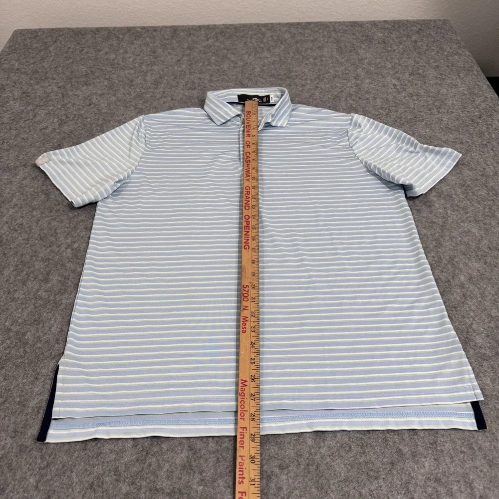 Ralph Lauren RLX Polo Shirt Mens Light Blue Striped Short Sleeve Golf Size L